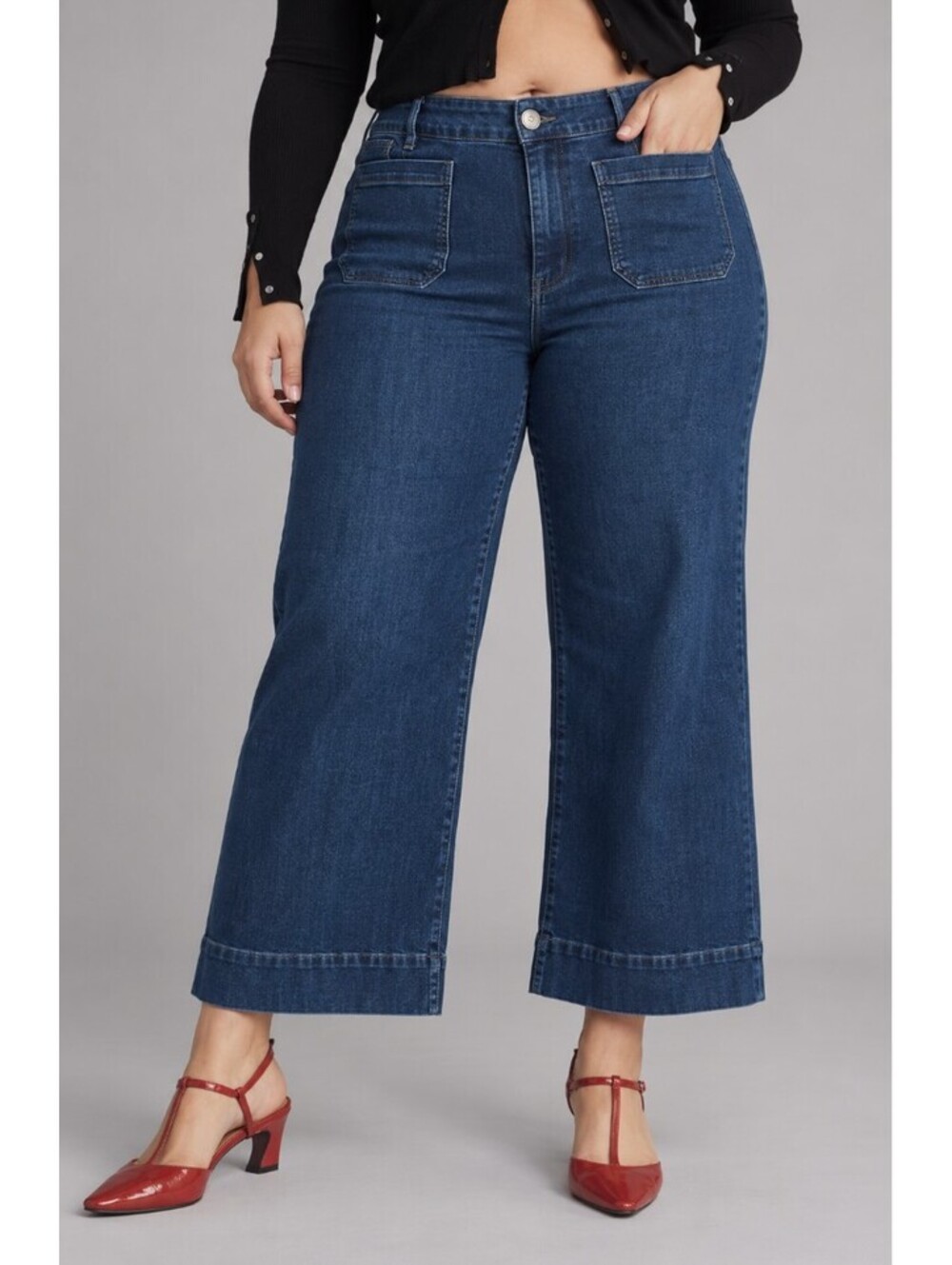 Maeve The Colette Crop High-Rise Wide-Leg Stretch Jeans in Dark Denim Size 20W